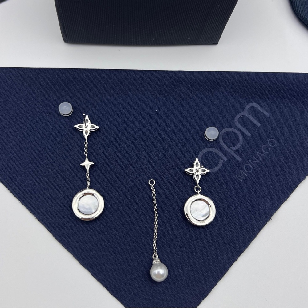 APM Monaco Asymmetrical White Mother-of-Pearl Drop Earrings - Silver - Picture 3 of 7